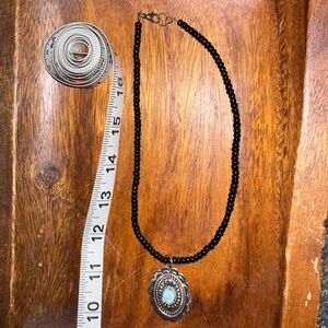 Southwest design Black Seed Bead & silver turquoise Concho